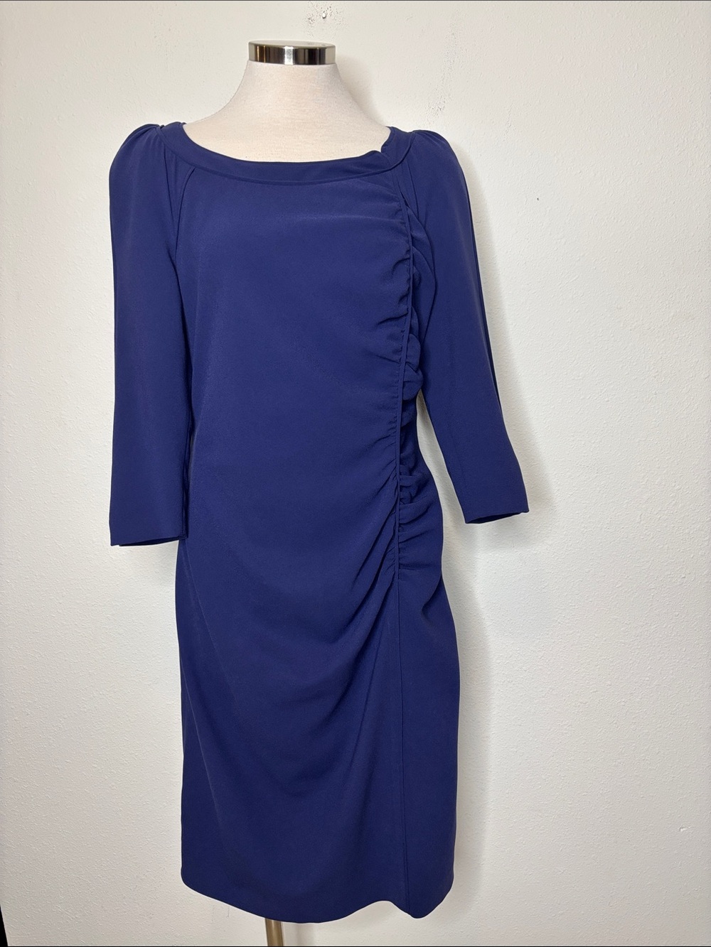 Rena Lange Navy Ruched Side Sheath Dress